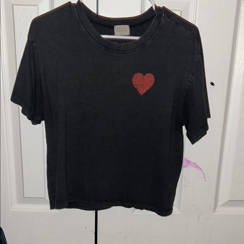 Black Crop T-Shirt with Red Heart Design
